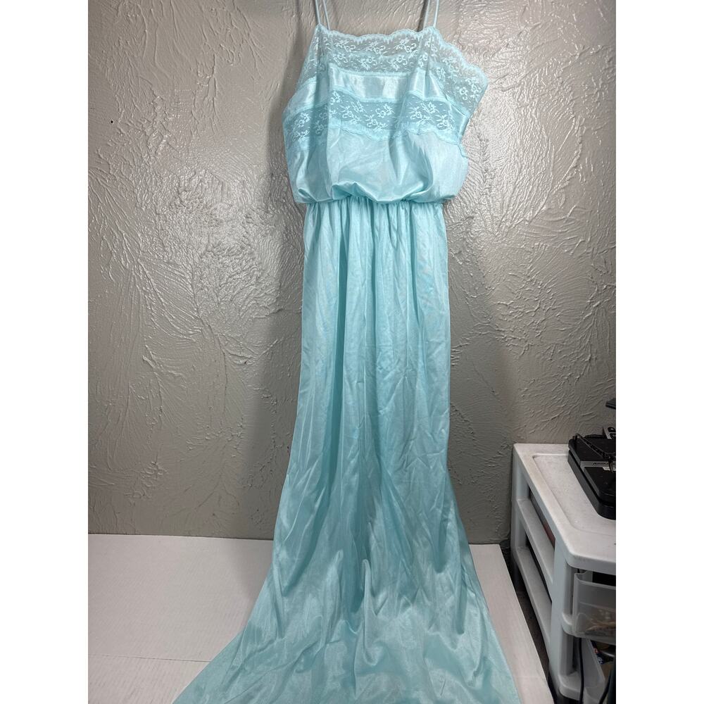 Flair Long Nightgown Satin Light Blue Lingerie Vintage‎ Petite Small PS USA